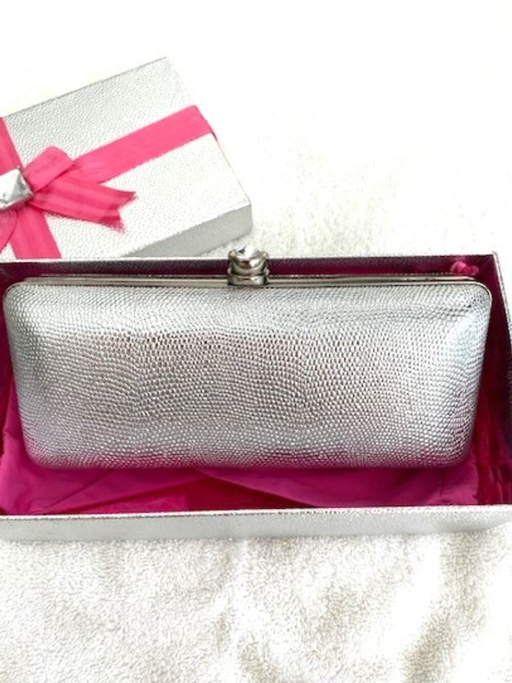 Victoria's Secret Clutch Silver Pink Sequin Bag Dust Cover - Picture 3 of 12